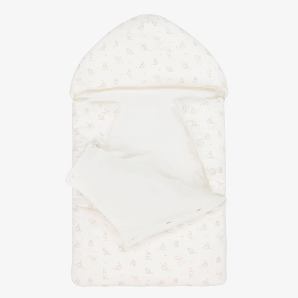 Emporio Armani-Ivory Cotton Alphabet Bunny Print Baby Nest (74cm) | Childrensalon