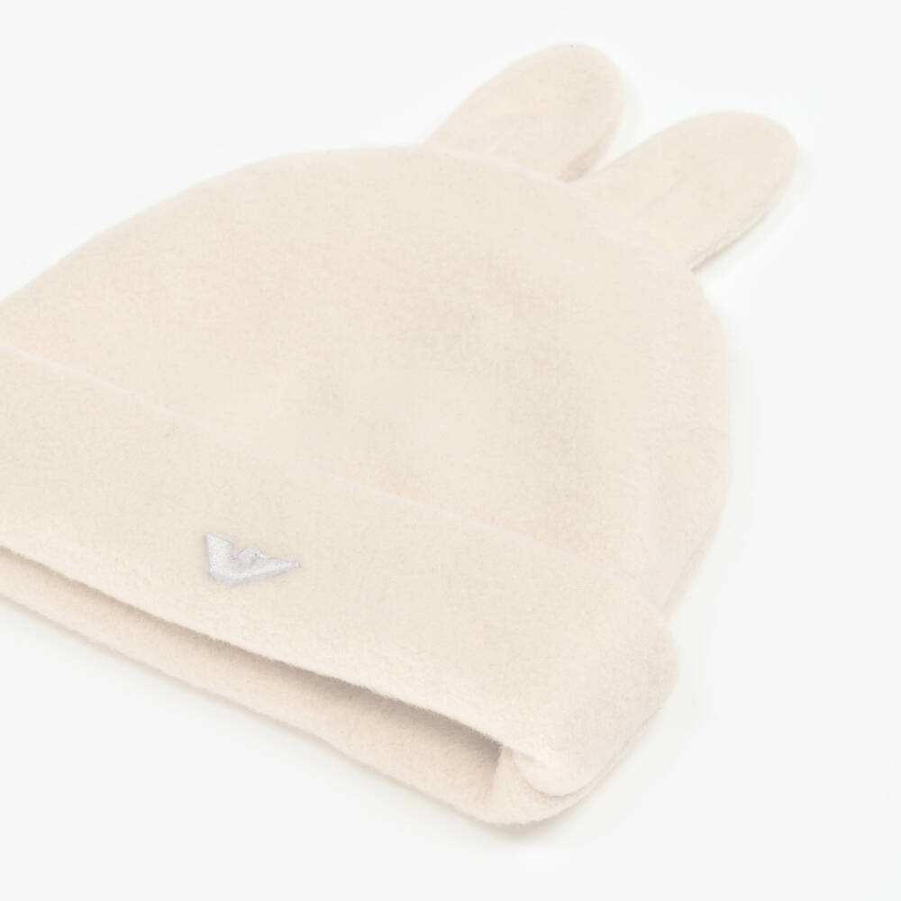 Emporio Armani-Ivory Cotton Fleece Bunny Ears Baby Hat | Childrensalon