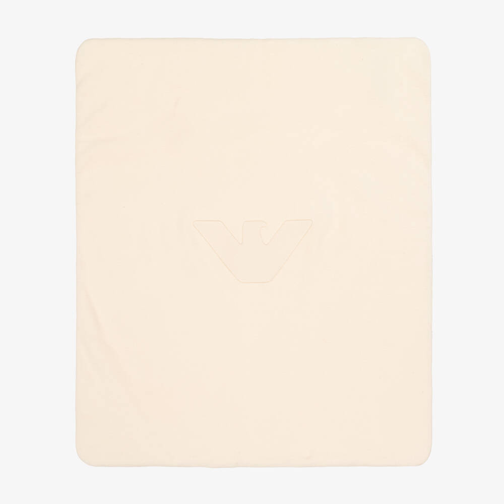 Emporio Armani-Ivory Cotton Fleece Eagle Logo Blanket (75cm) | Childrensalon