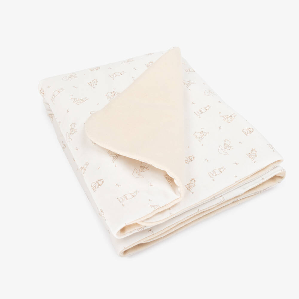 Emporio Armani-Ivory Cotton Fleece Eagle Logo Blanket (75cm) | Childrensalon