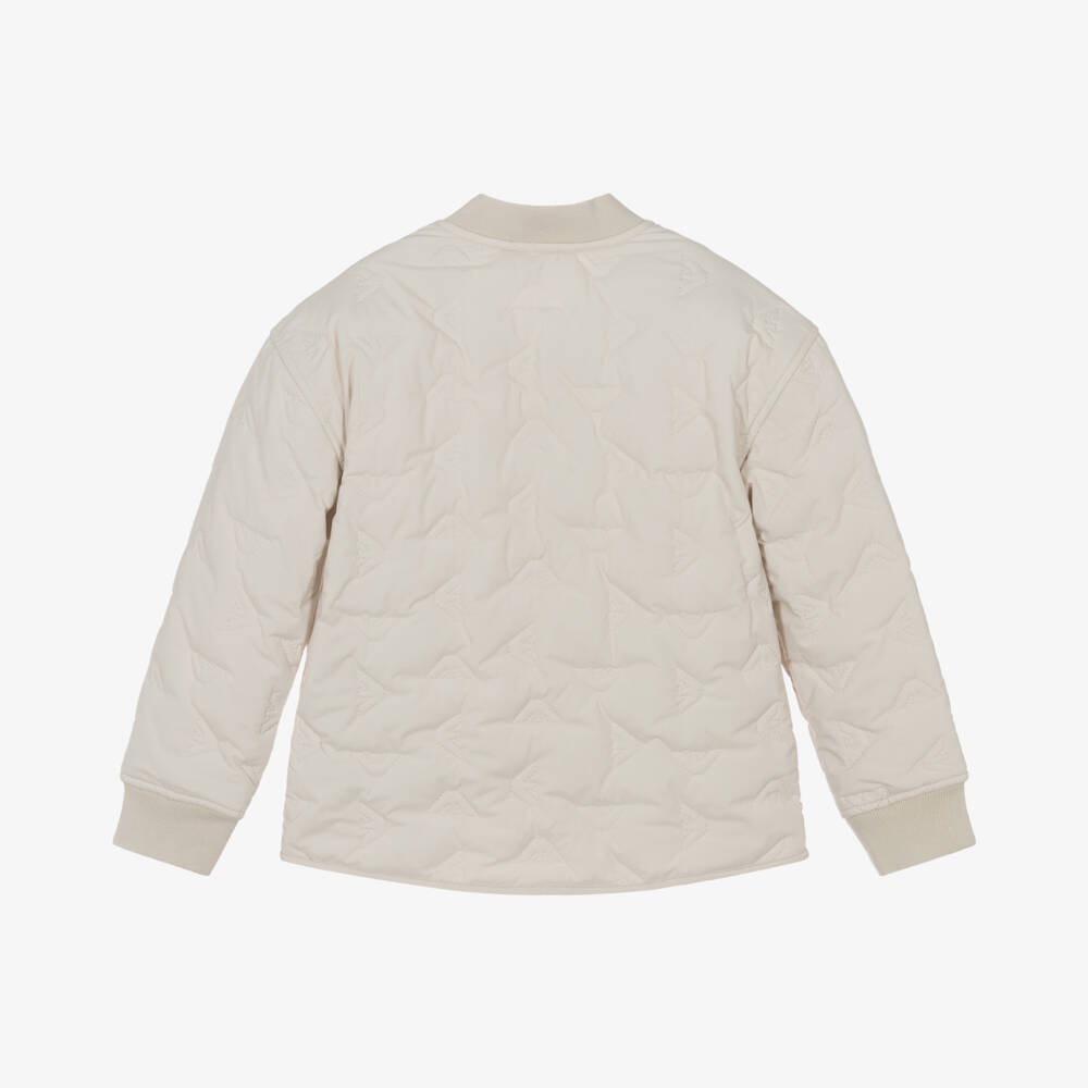 Emporio Armani-Ivory Quilted Eagle Logo Jacket | Childrensalon