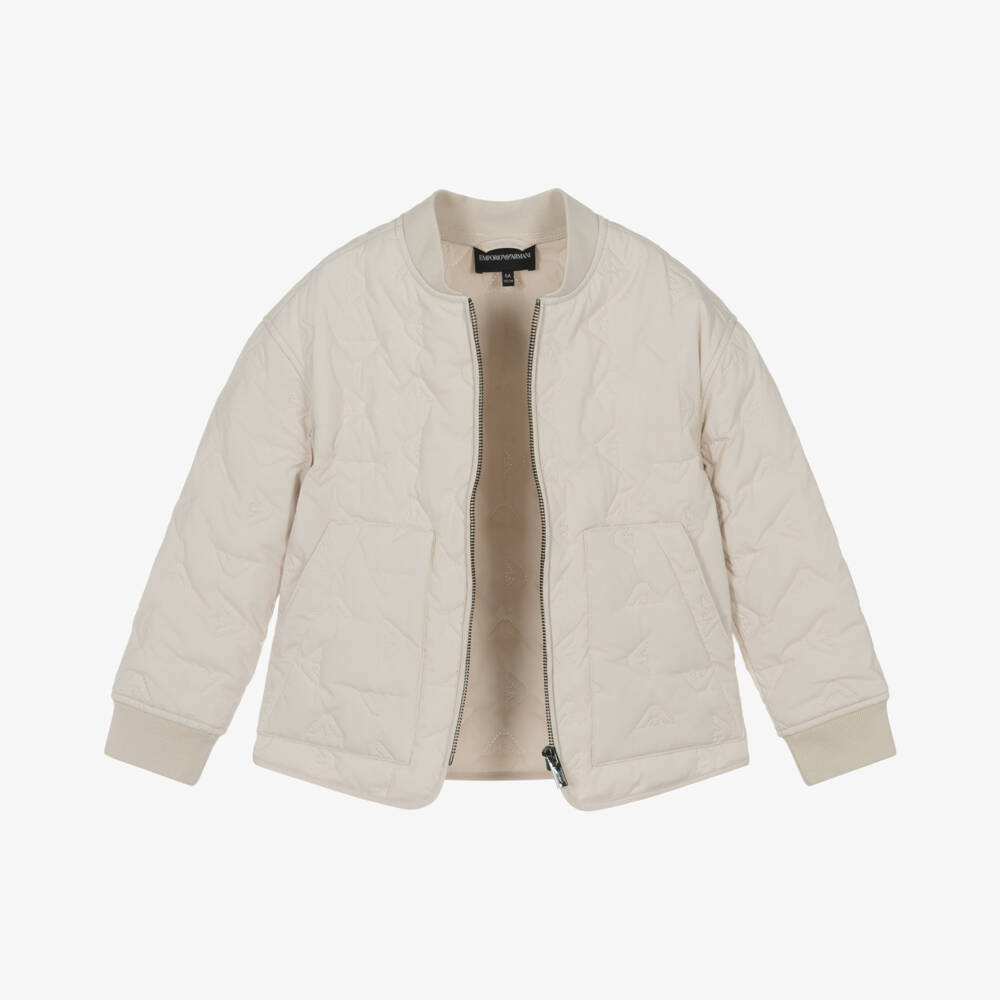 Emporio Armani-Ivory Quilted Eagle Logo Jacket | Childrensalon