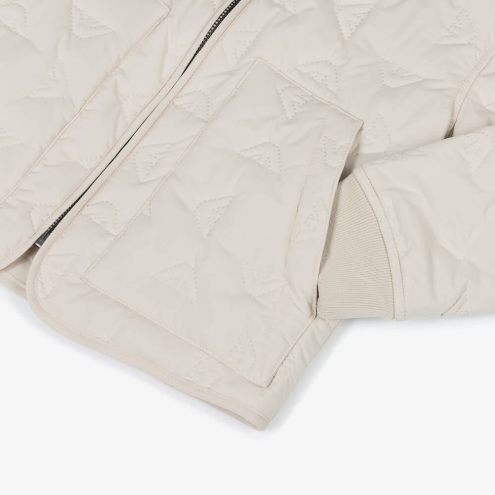 Emporio Armani-Ivory Quilted Eagle Logo Jacket | Childrensalon