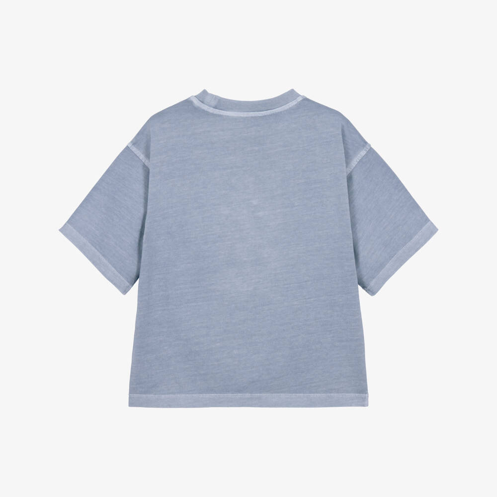 Emporio Armani-Junior Boys Blue Logo T-Shirt with EA Logo | Childrensalon