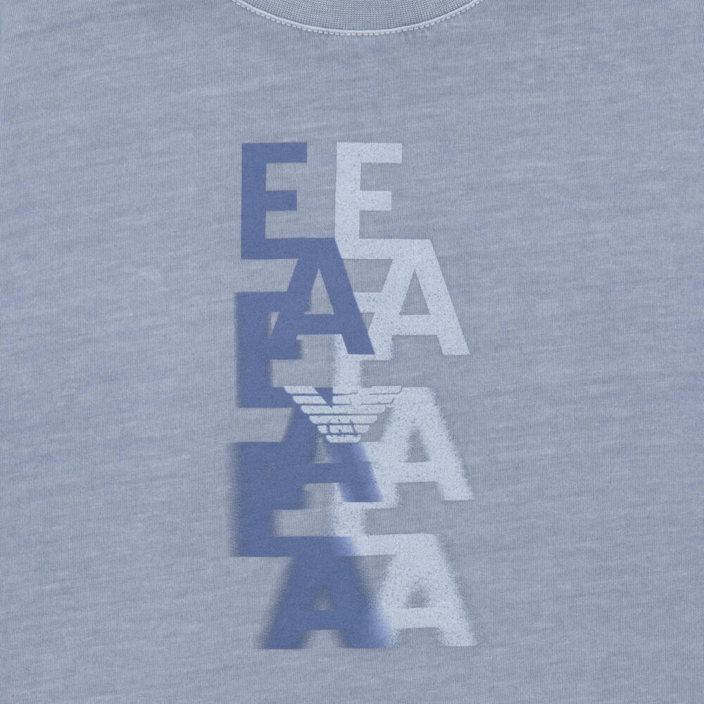 Emporio Armani-Junior Boys Blue Logo T-Shirt with EA Logo | Childrensalon