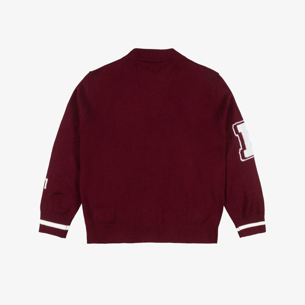 Emporio Armani-Maroon Varsity Logo Cardigan | Childrensalon
