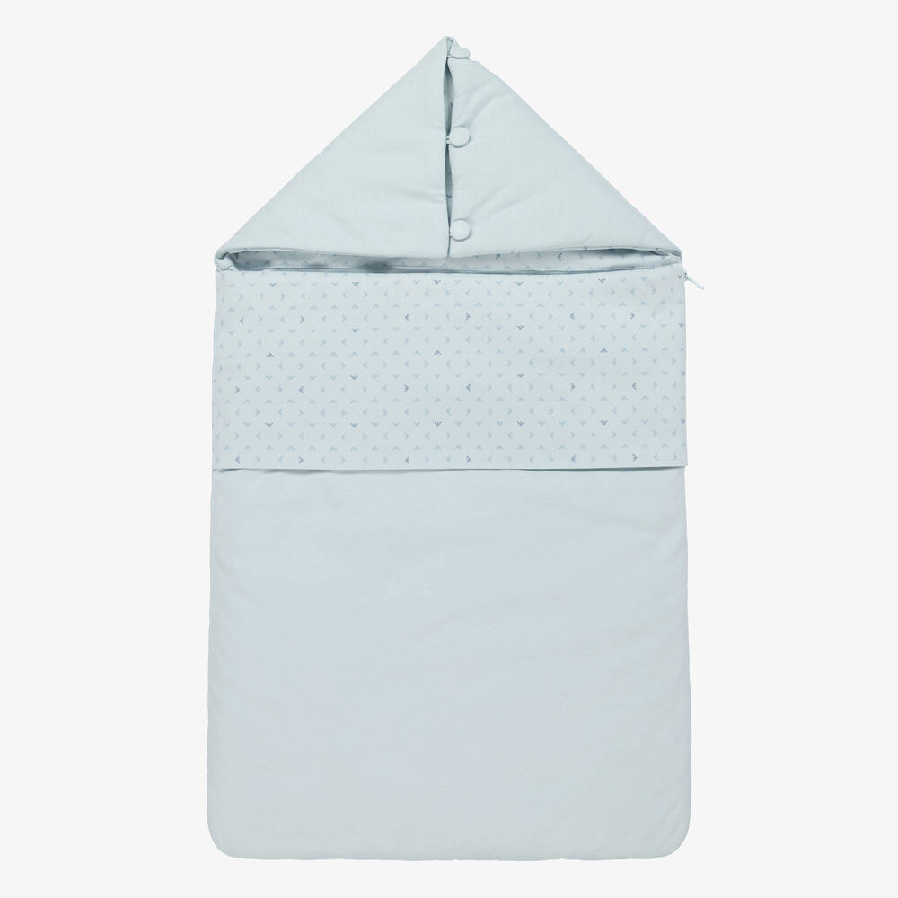 Emporio Armani-Pale Blue Cotton Baby Nest (71cm) | Childrensalon