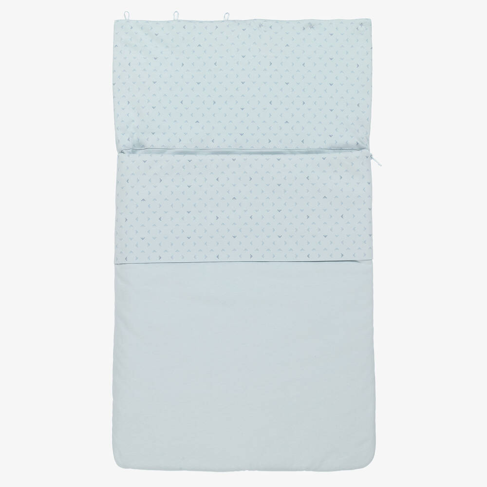 Emporio Armani-Pale Blue Cotton Baby Nest (71cm) | Childrensalon