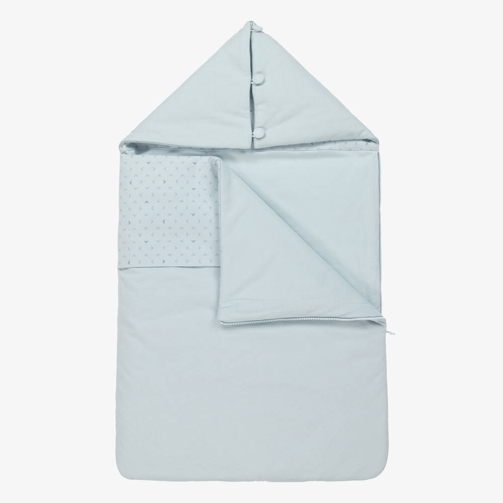 Emporio Armani-Pale Blue Cotton Baby Nest (71cm) | Childrensalon