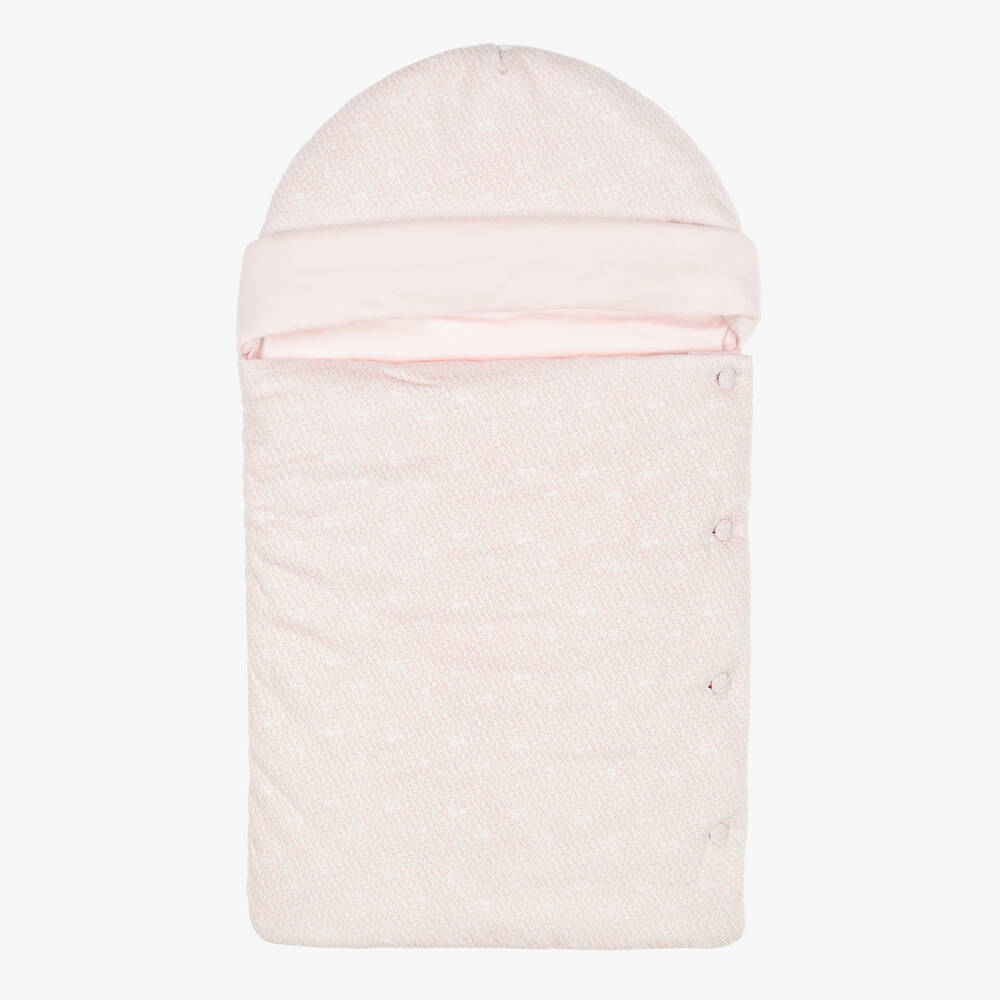 Emporio Armani-Pink EA Logo Pattern Cotton Jersey Nest (74cm) | Childrensalon