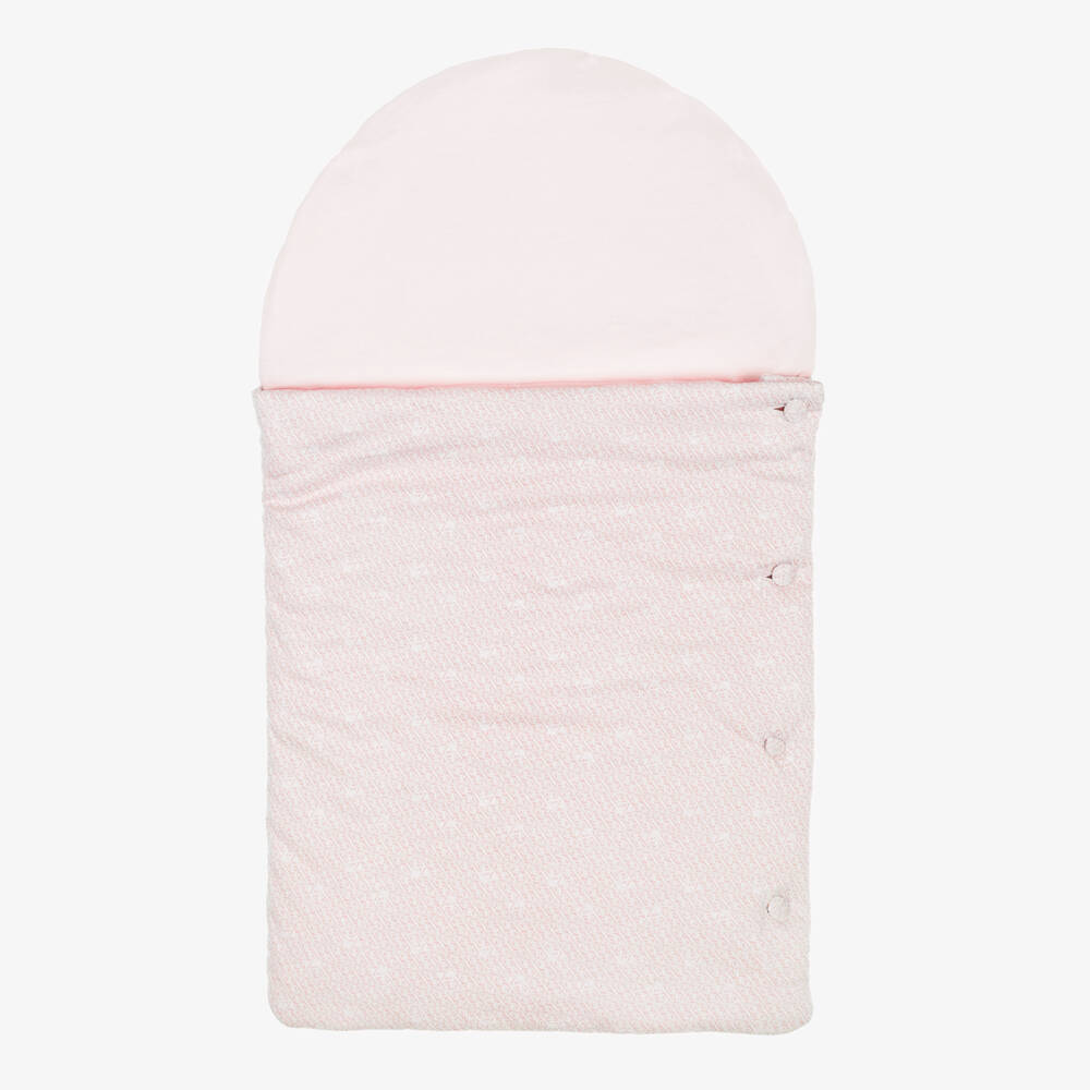 Emporio Armani-Pink EA Logo Pattern Cotton Jersey Nest (74cm) | Childrensalon