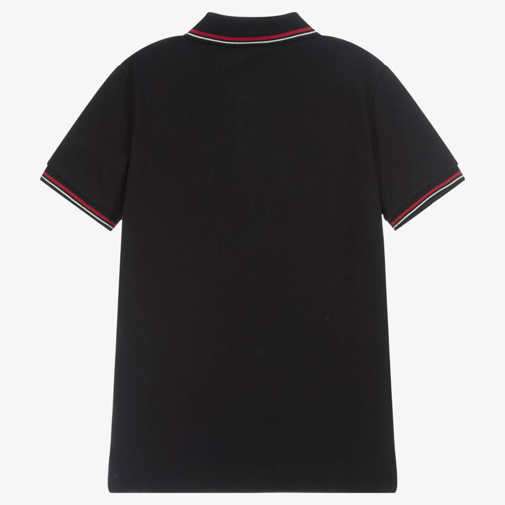 Emporio Armani-Teen Boys Black Cotton Polo Shirt With Eagle Logo | Childrensalon