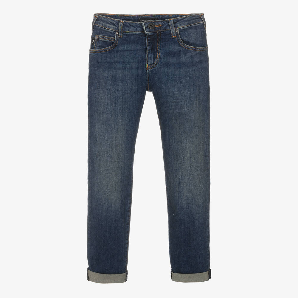 Emporio Armani-جينز تينز ولادي قطن دنيم لون أزرق داكن | Childrensalon