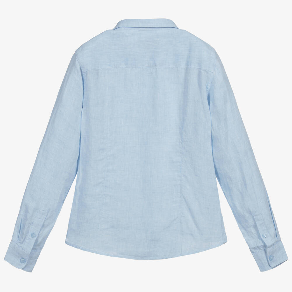 Emporio Armani-Teen Boys Light Blue Linen Logo Shirt | Childrensalon