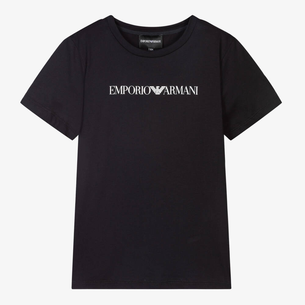 Emporio Armani-Teen Boys Navy Blue Cotton T-Shirt With Eagle Logo | Childrensalon