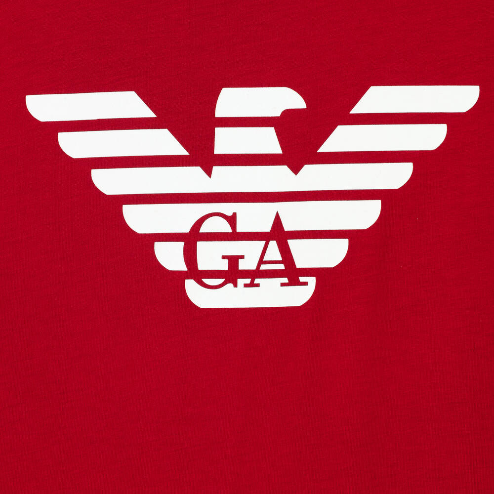 Emporio Armani-تيشيرت قطن لون أحمر للمراهقين | Childrensalon