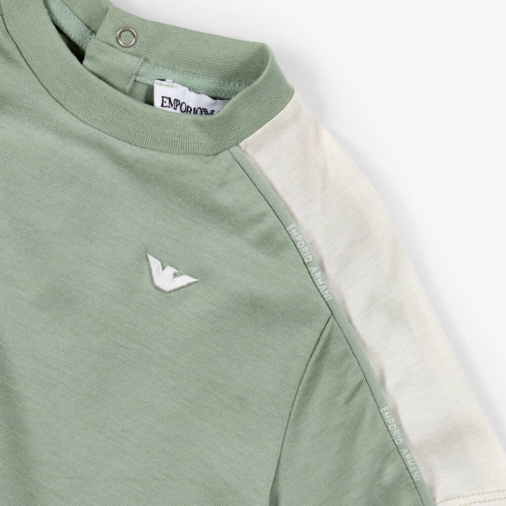 Emporio Armani-Toddler Boys Green & Ivory Colourblock T-Shirt | Childrensalon