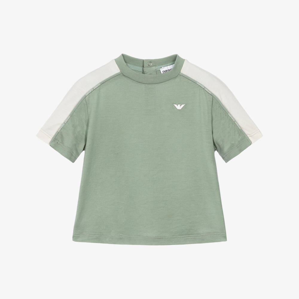 Emporio Armani-Toddler Boys Green & Ivory Colourblock T-Shirt | Childrensalon