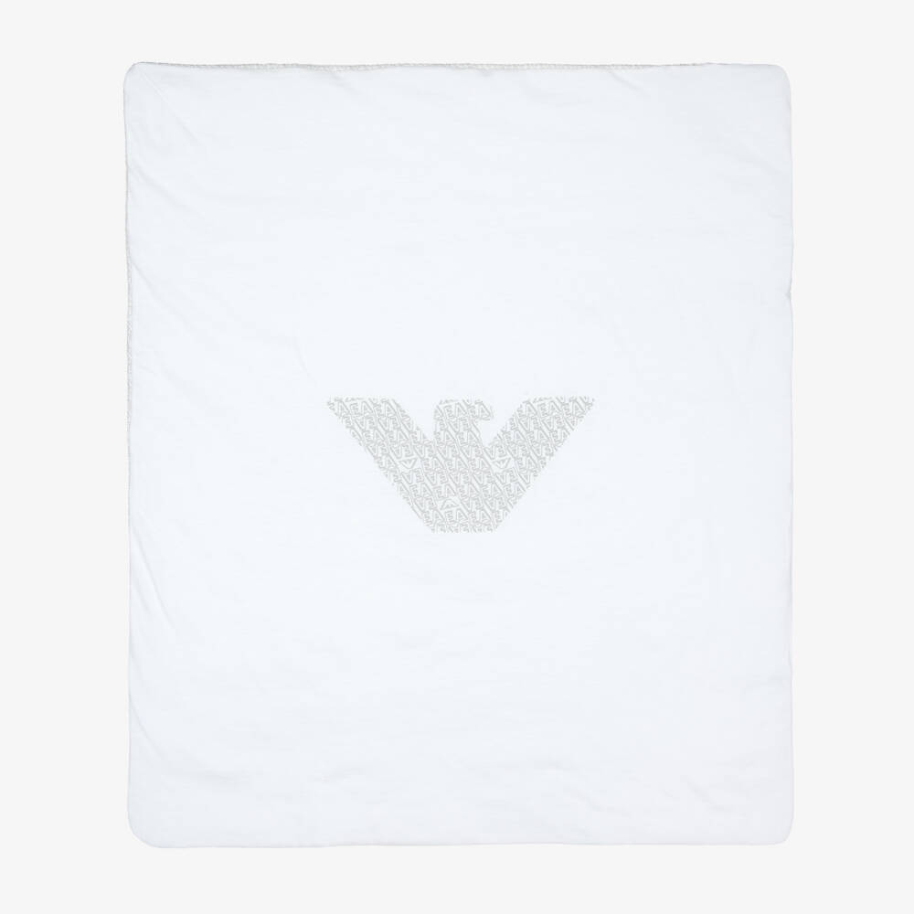 Emporio Armani-بطانية قطن بشعار النسر لون أبيض وبيج (74 سم) | Childrensalon