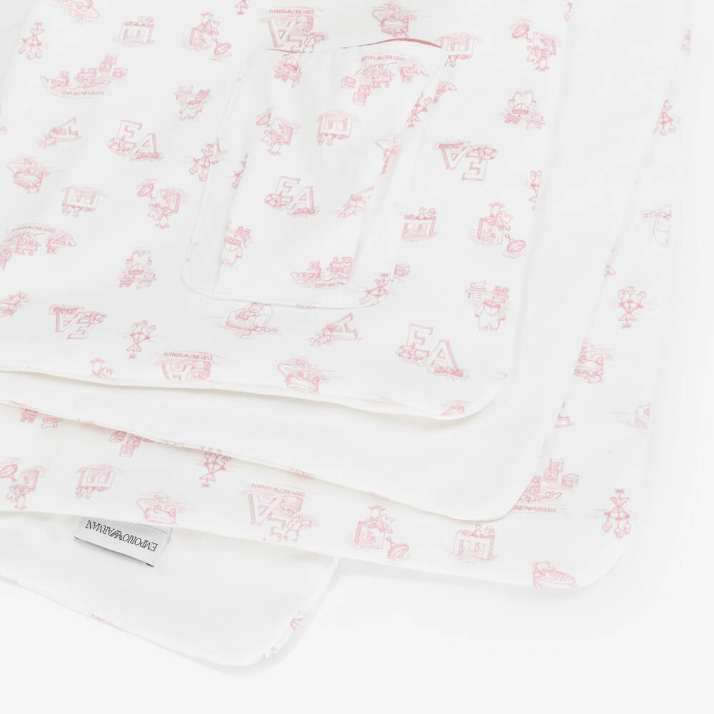 Emporio Armani-White & Pink Padded Cotton Blanket (73cm) | Childrensalon