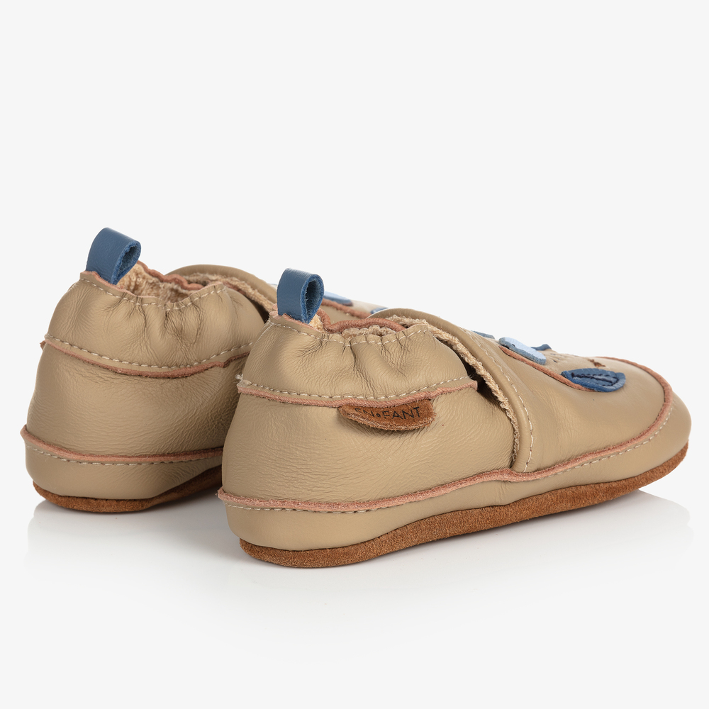EN FANT-Beige Leather Owl Slippers | Childrensalon