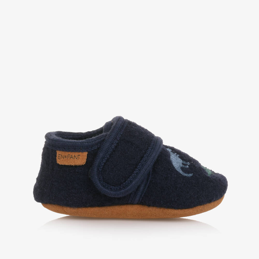 EN FANT-Тапочки синие из вяленой шерсти с динозаврами для мальчиков | Childrensalon