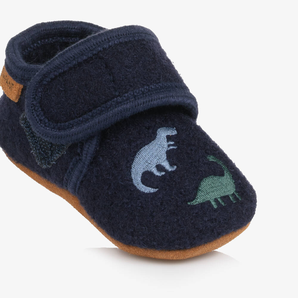 EN FANT-Тапочки синие из вяленой шерсти с динозаврами для мальчиков | Childrensalon