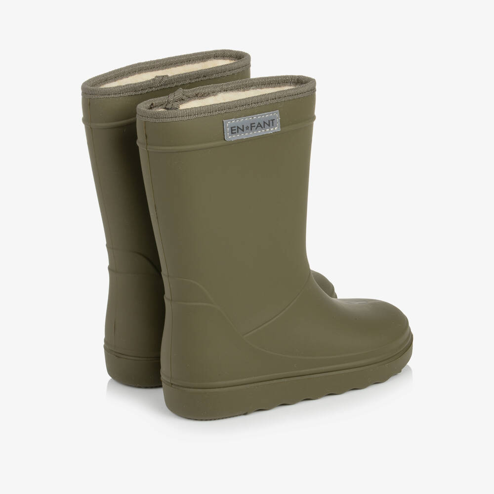 EN FANT-Khaki Green Thermal Rain Boots | Childrensalon