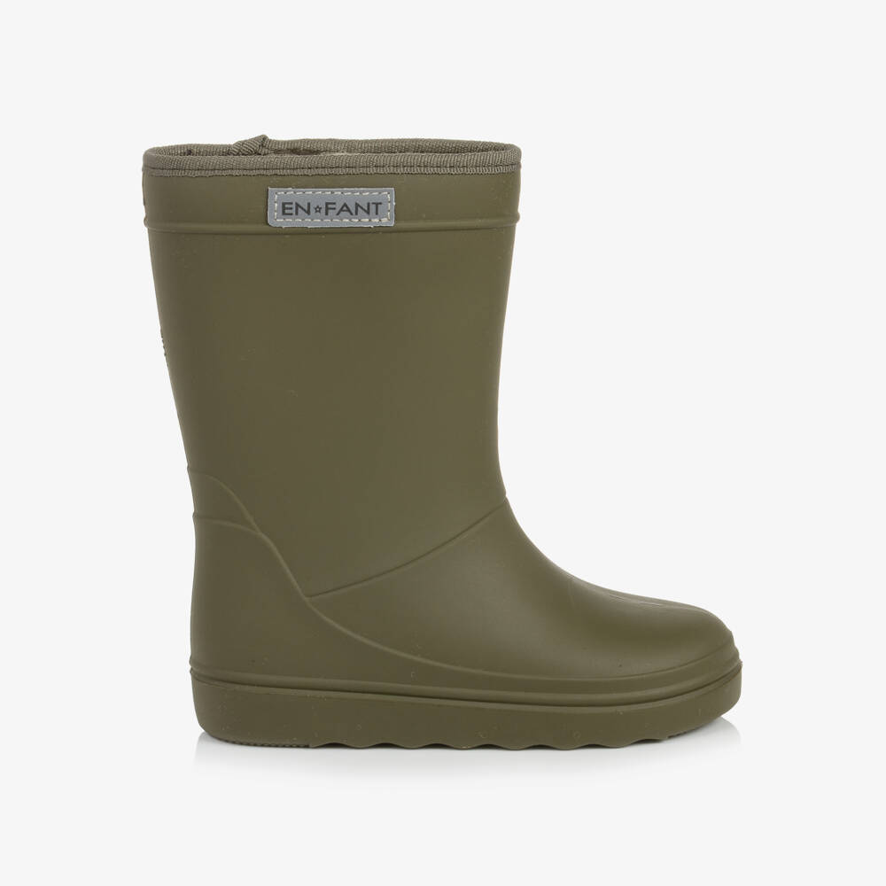 EN FANT-Khaki Green Thermal Rain Boots | Childrensalon