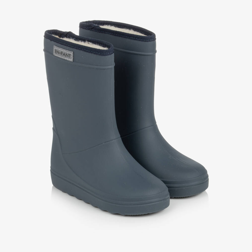 EN FANT-Slate Blue Thermal Rain Boots | Childrensalon