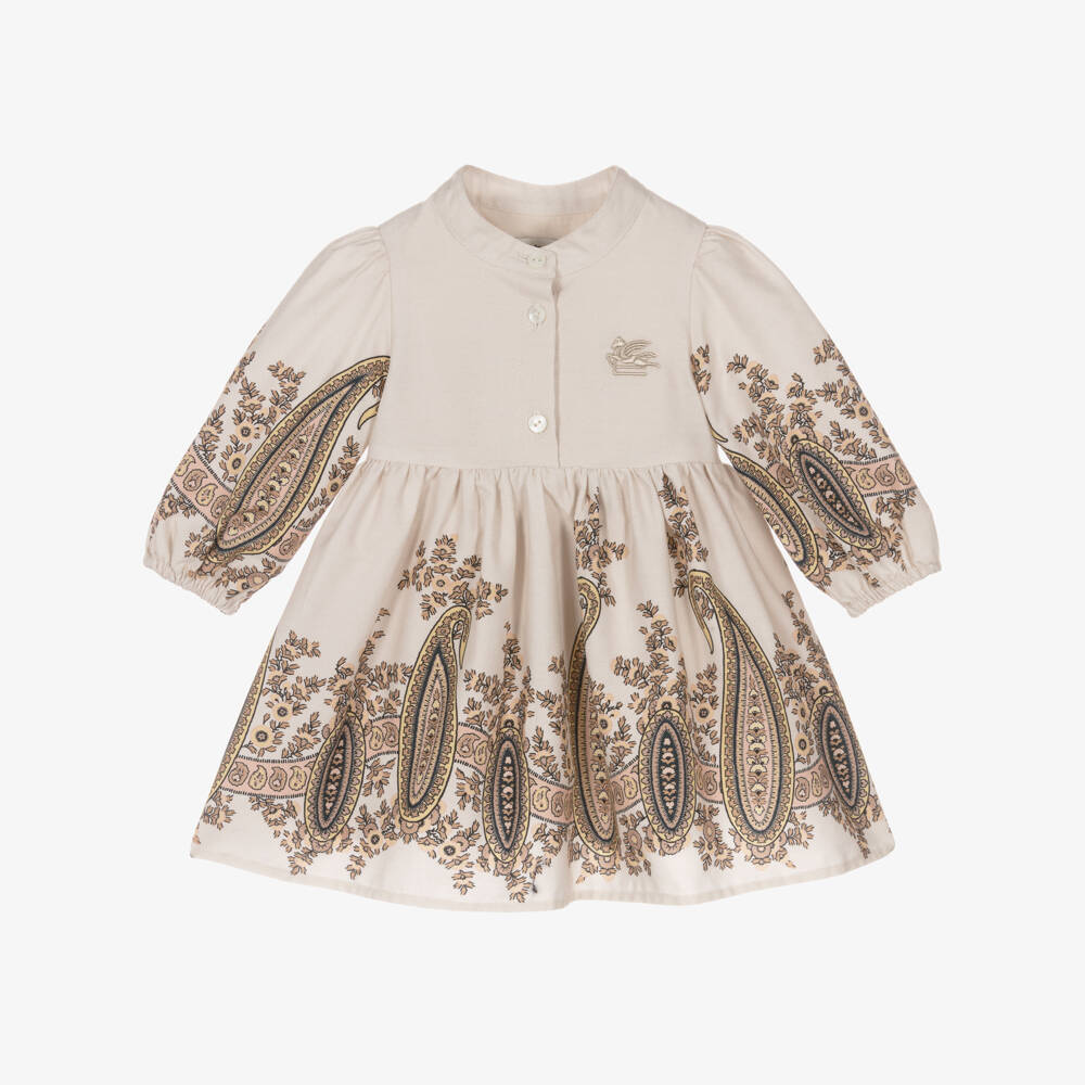 Etro-Baby Girls Beige Cotton Paisley Dress | Childrensalon
