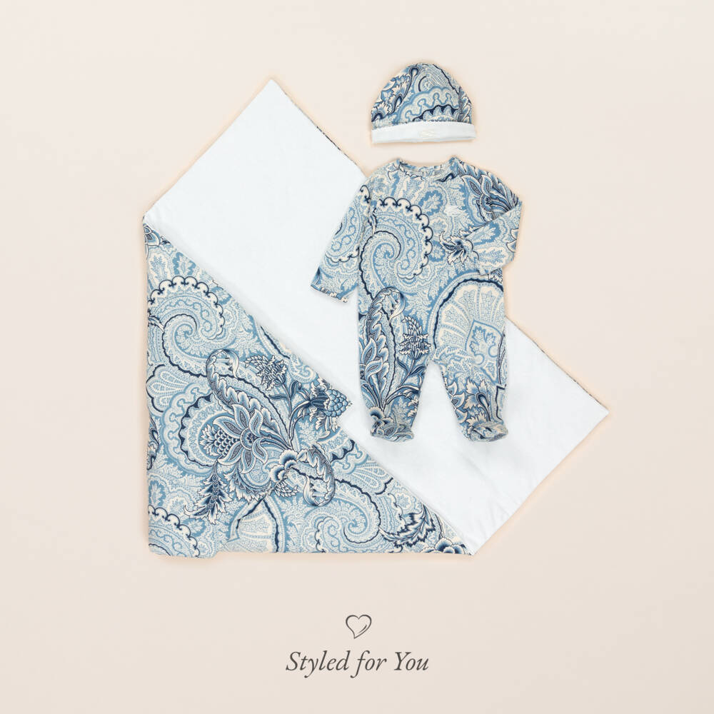 Etro-Blue Cotton Paisley Padded Blanket (80cm) | Childrensalon
