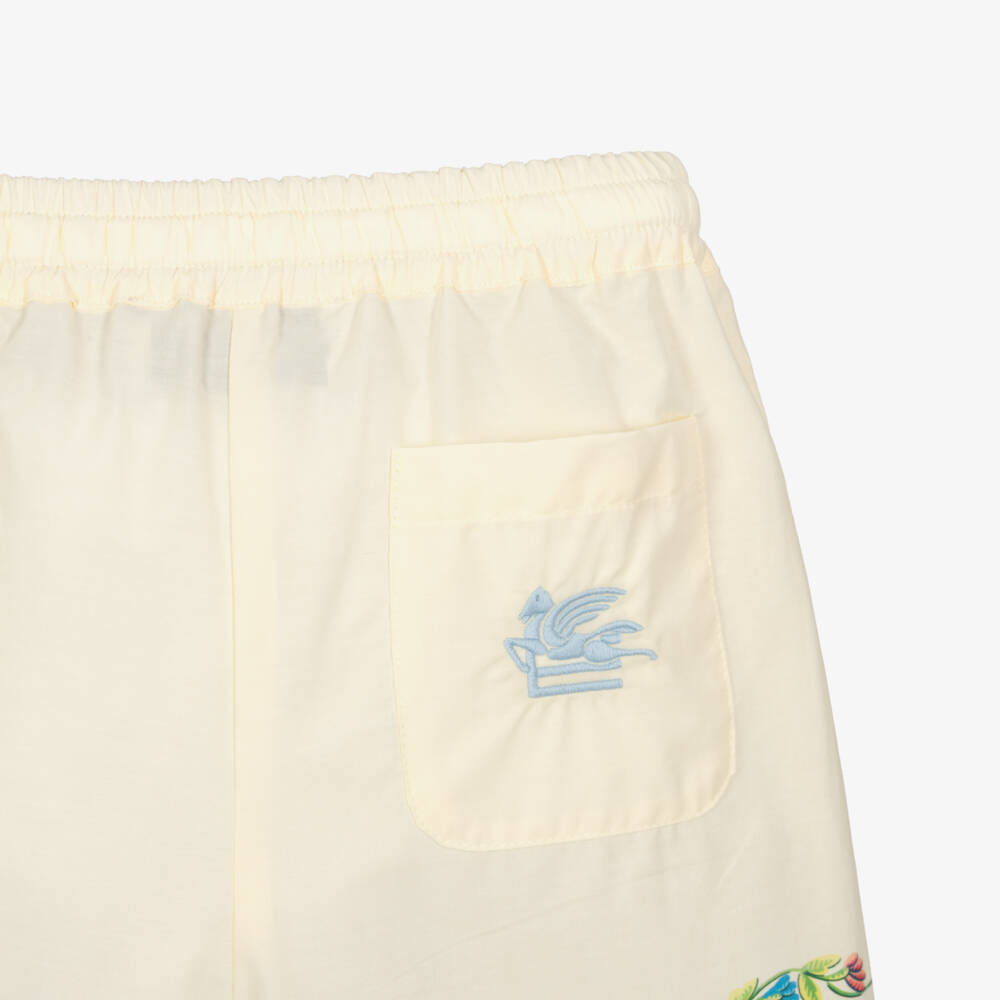 Etro-Boys Ivory & Blue Cotton Shorts with Embroidered Logo | Childrensalon