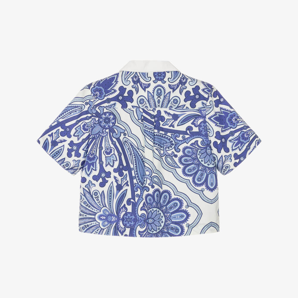 Etro-قميص قطن بنقشة بيزلي لون أبيض وأزرق للأولاد | Childrensalon