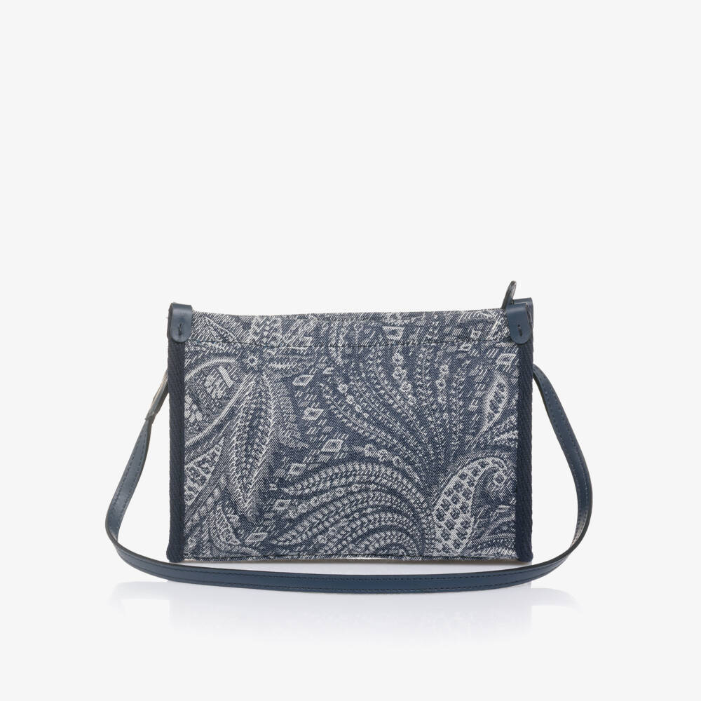 Etro-Girls Blue Cotton Paisley Shoulder Bag with Pegaso Logo (21cm) | Childrensalon