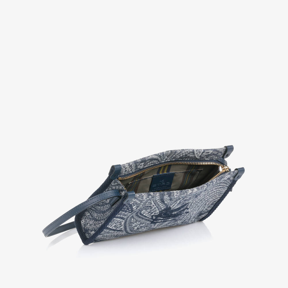 Etro-Girls Blue Cotton Paisley Shoulder Bag with Pegaso Logo (21cm) | Childrensalon