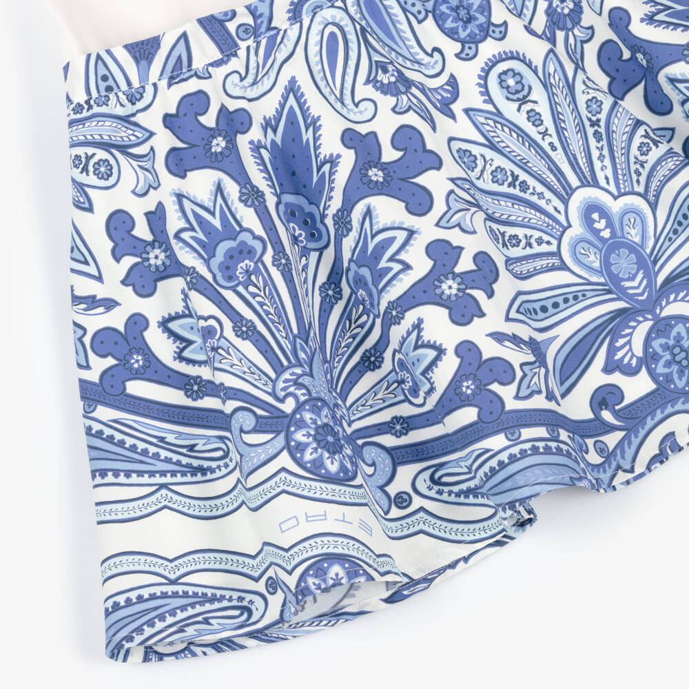 Etro-Girls Ivory & Blue Floral Paisley Print Cotton Dress | Childrensalon