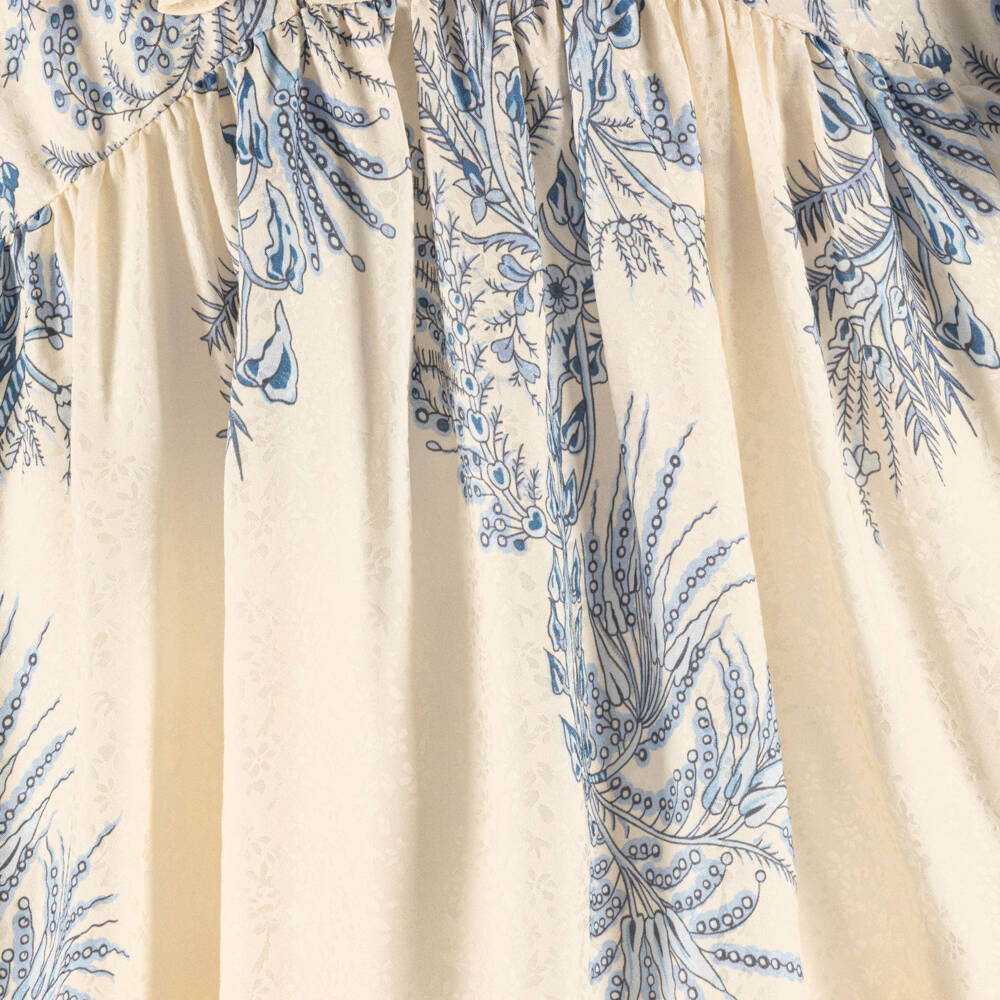Etro-Girls Ivory & Blue Floral Print Dress with Ruffles | Childrensalon