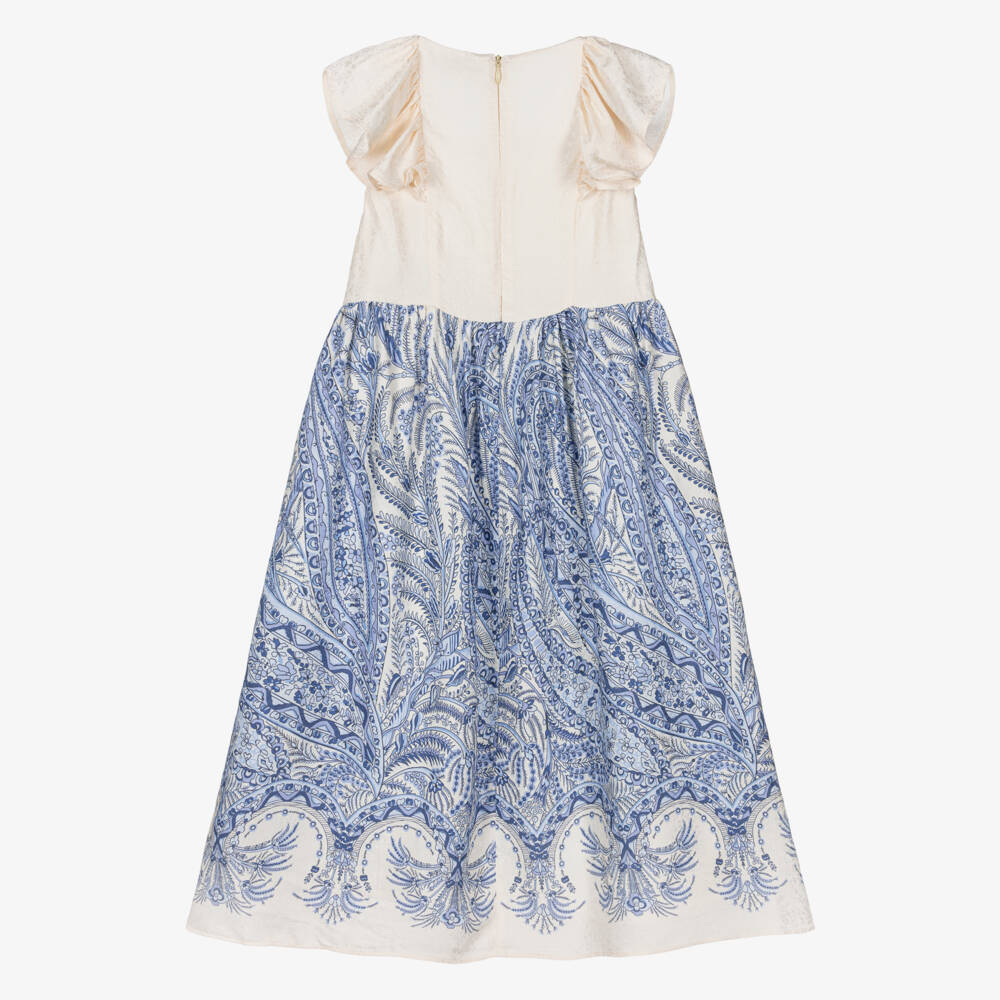Etro-Girls Ivory & Blue Paisley Ruffle Dress | Childrensalon