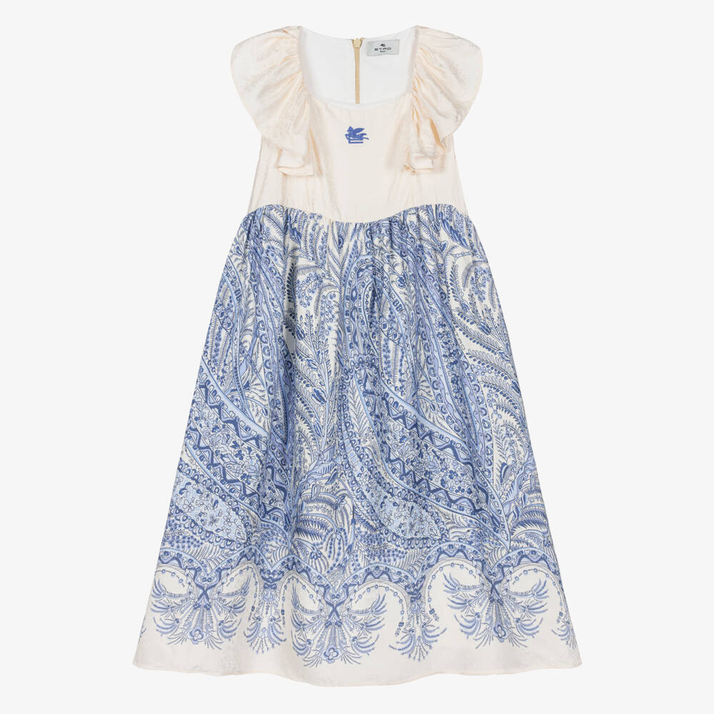 Etro-Girls Ivory & Blue Paisley Ruffle Dress | Childrensalon