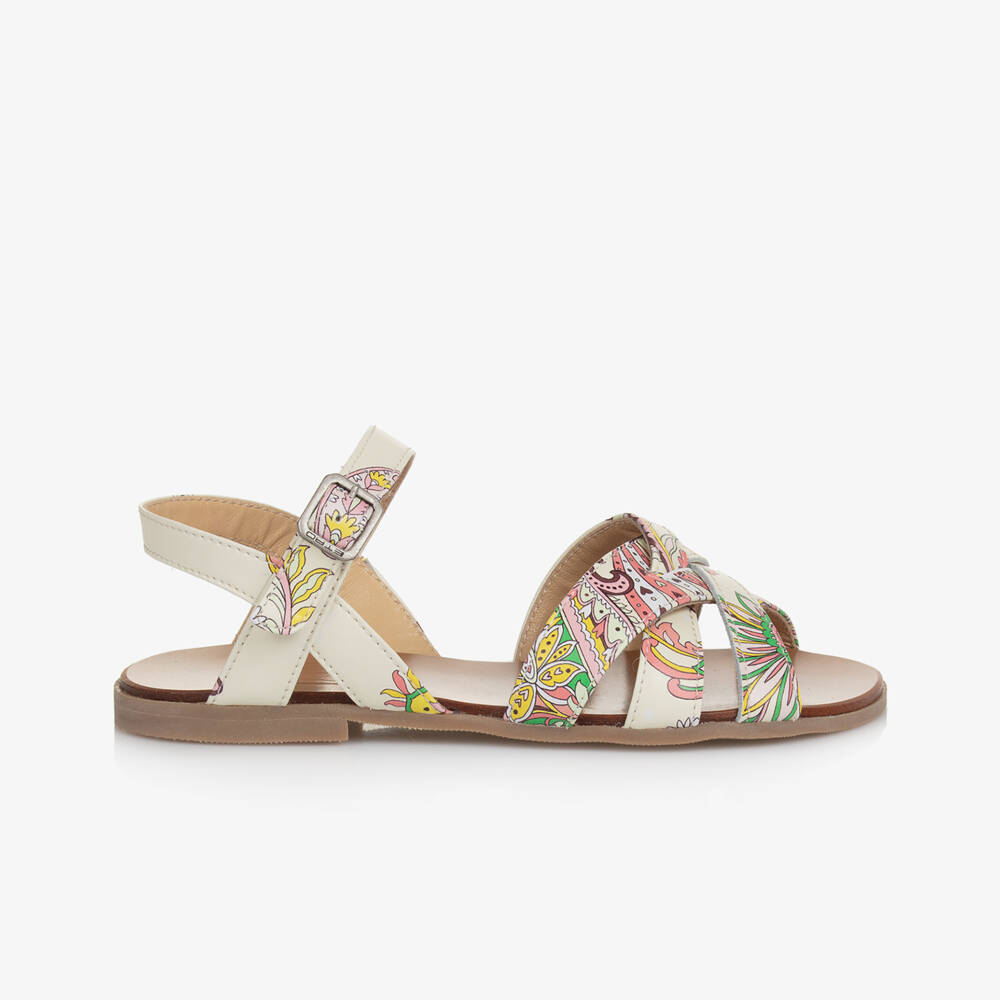 Etro-Girls Ivory Leather Paisley Sandals | Childrensalon