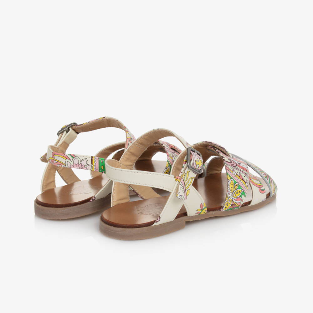 Etro-Girls Ivory Leather Paisley Sandals | Childrensalon