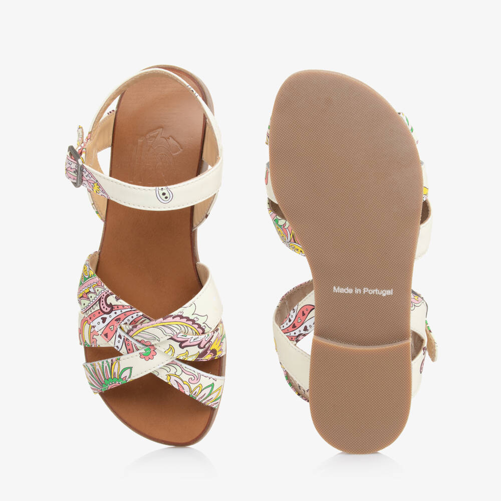 Etro-Girls Ivory Leather Paisley Sandals | Childrensalon