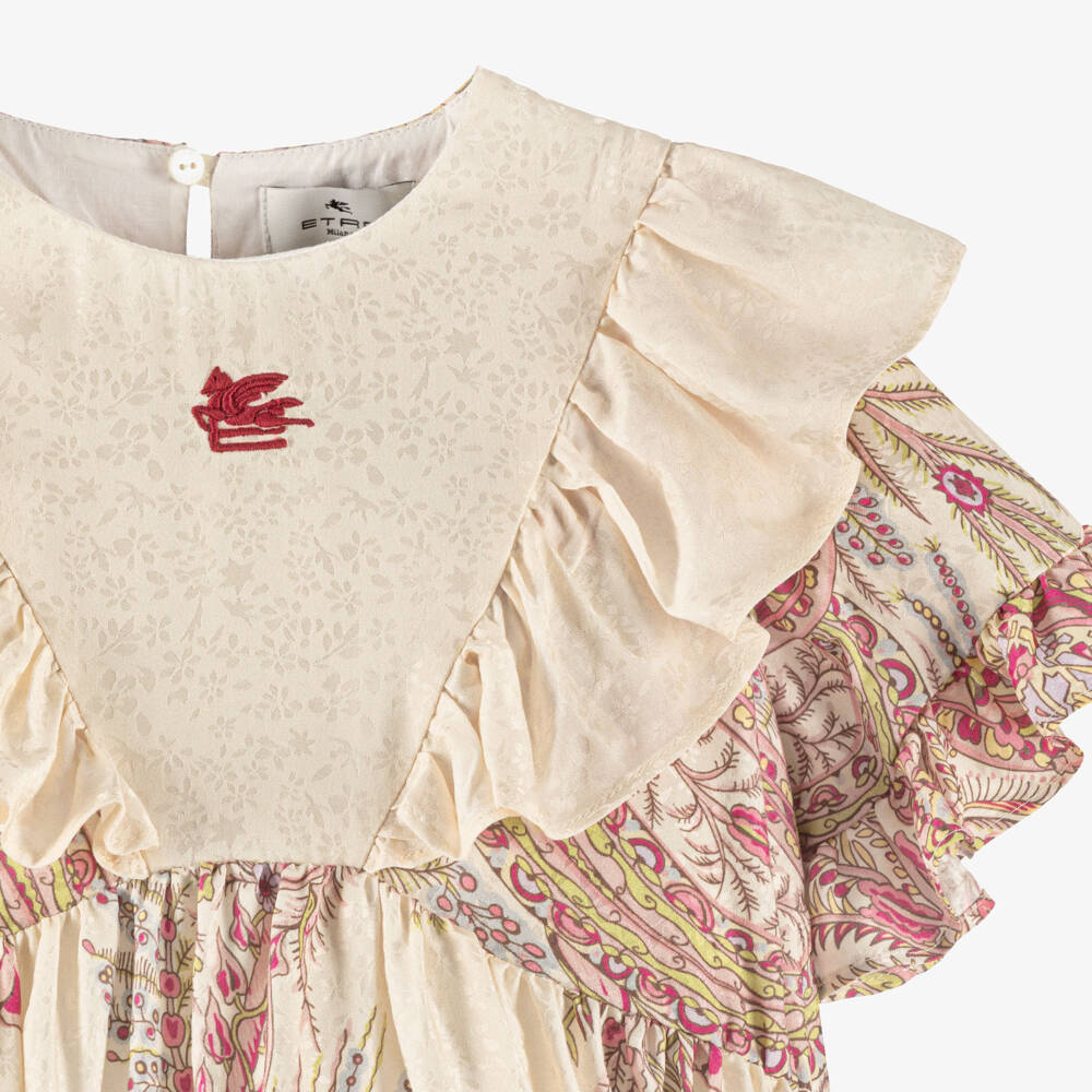 Etro-Блузка кремово-розовая с цветочным принтом и оборками для девочек | Childrensalon