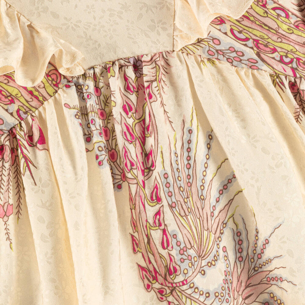 Etro-Блузка кремово-розовая с цветочным принтом и оборками для девочек | Childrensalon