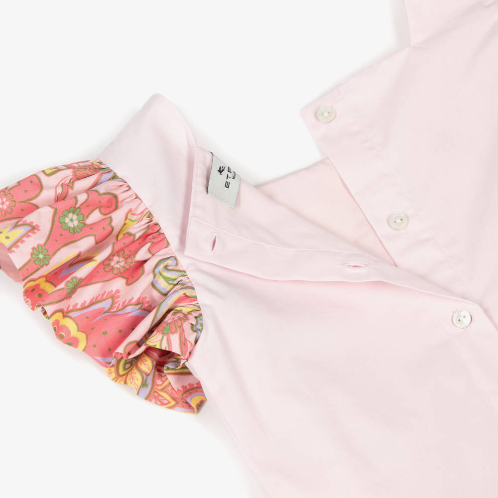 Etro-Girls Pale Pink Cotton Pegaso T-Shirt with Floral Sleeves | Childrensalon