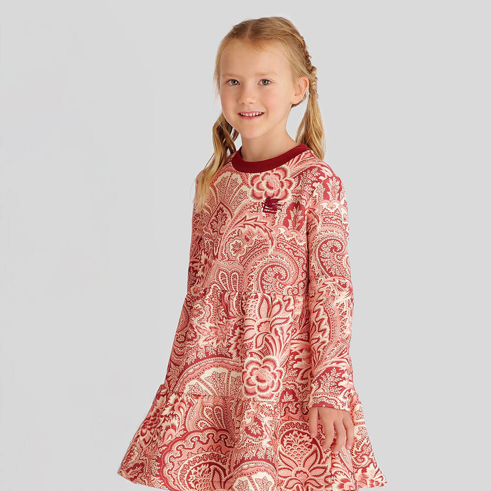 Etro-Girls Pink Cotton Jersey Paisley Dress with Ruffle Hem | Childrensalon