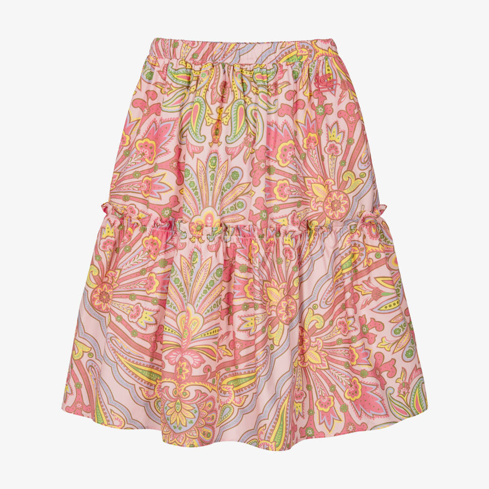 Etro-Girls Pink Cotton Paisley Print Maxi Skirt | Childrensalon