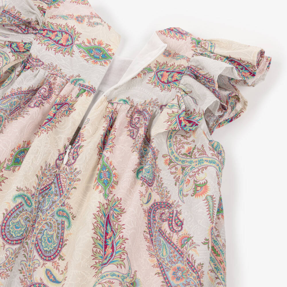 Etro-Girls Pink Embroidered Cotton Paisley Dress | Childrensalon