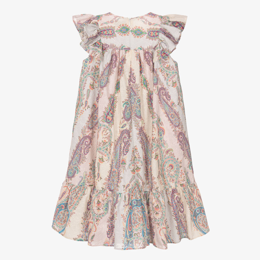 Etro-Girls Pink Embroidered Cotton Paisley Dress | Childrensalon
